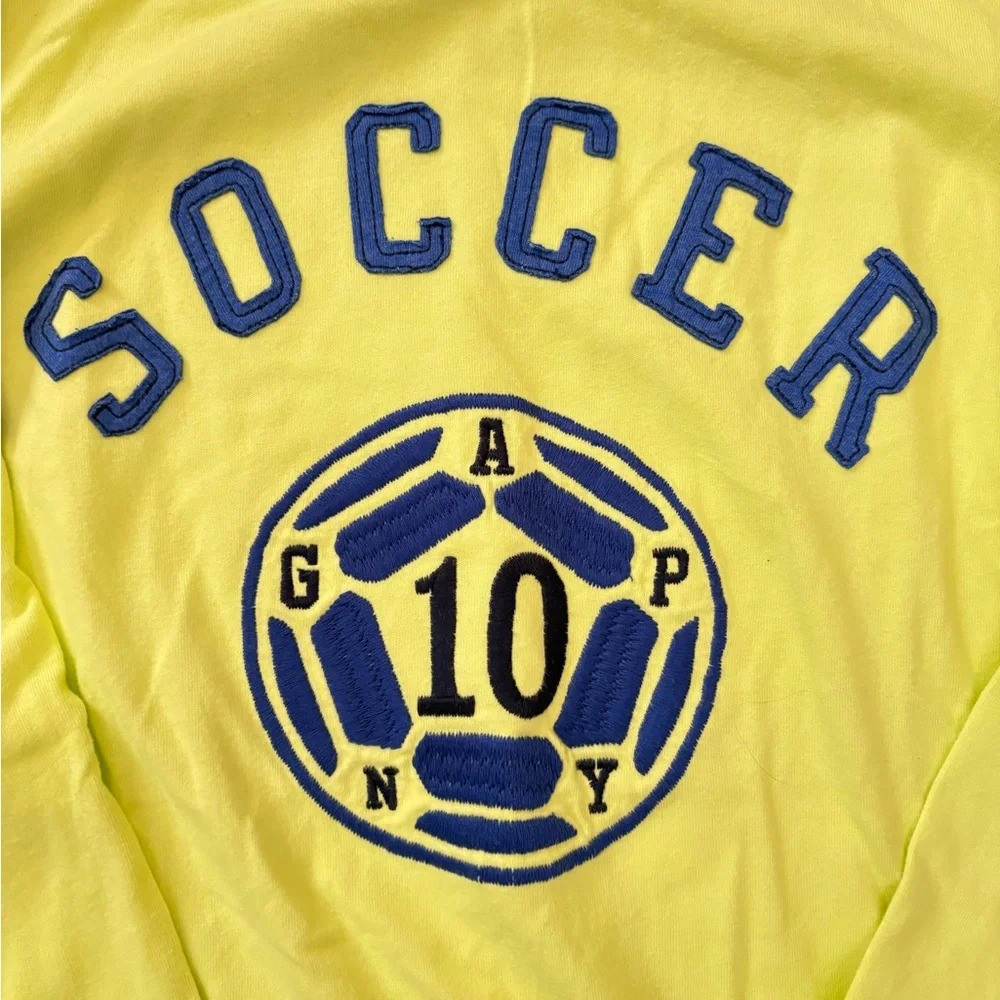 NWT GAP Bright Yellow Soccer Graphic Long Sleeve T-Shirt Boy’s XXL